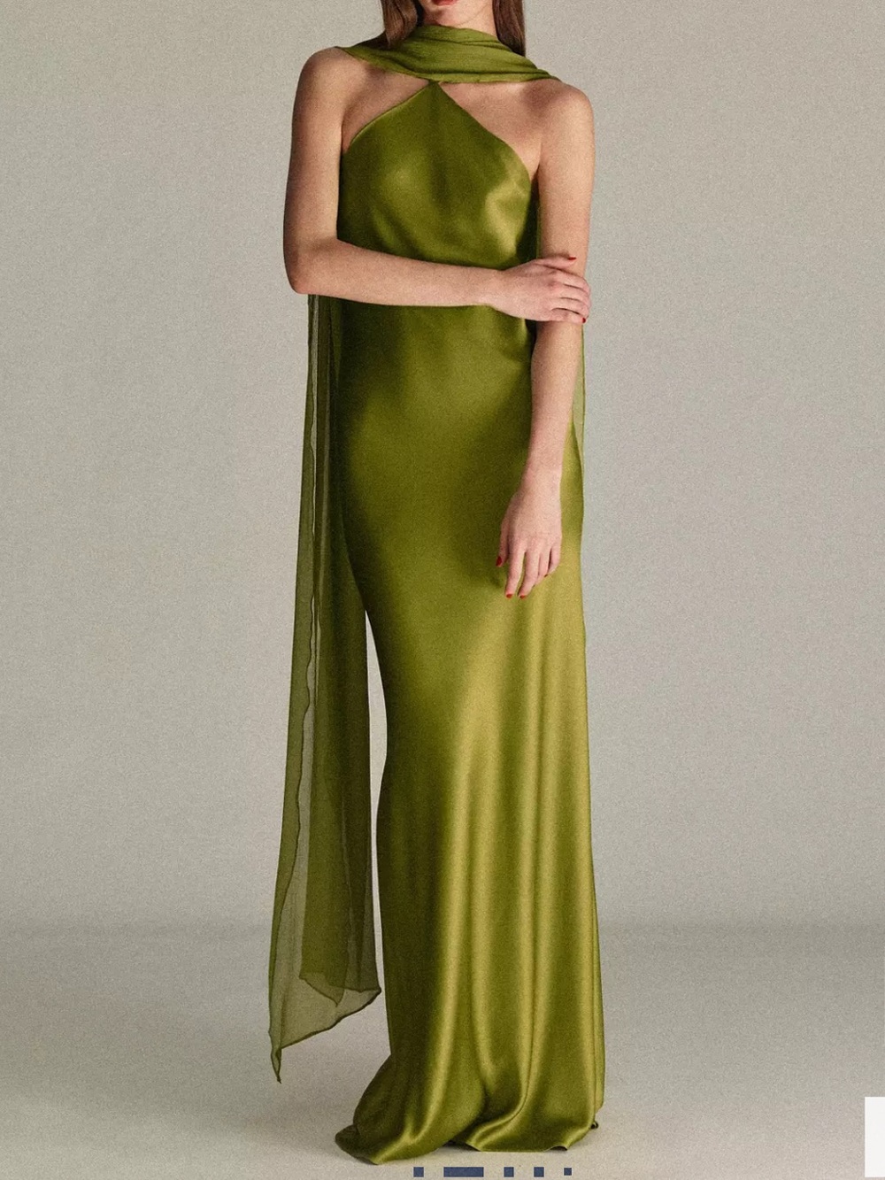 Mango Olive Green Halter Maxi Dress SATIN HALTER NECK DRESS 6000